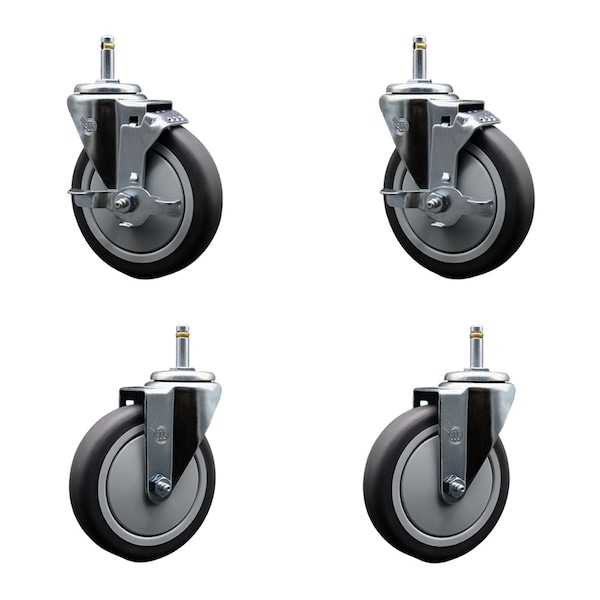 Service Caster 5'' Thermo Rubber Wheel Swivel 7/16'' Grip Ring Stem Caster Set 2 Brake, 4PK SCC-GR20S514-TPRB-TLB-716138-2-S-2 - main